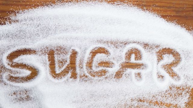 The word sugar written