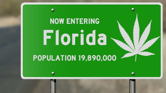 Florida highway sign with marijuana leaf