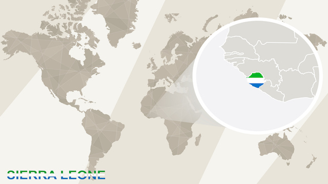 Zoom on Sierra Leone Map and Flag. World Map.