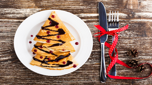 Christmas tree shaped  pancakes for breakfast treats