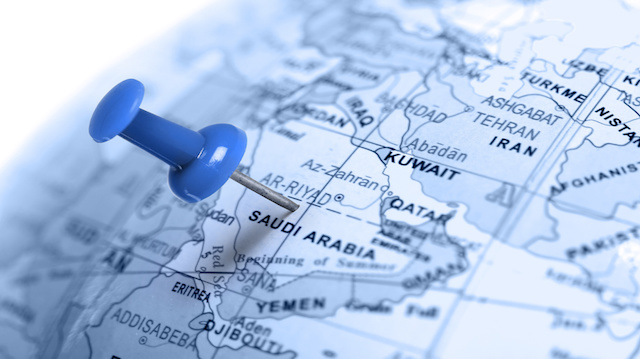 Location Saudi Arabia. Blue pin on the map.
