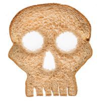 Slice of wholewheat bread in shape of skull