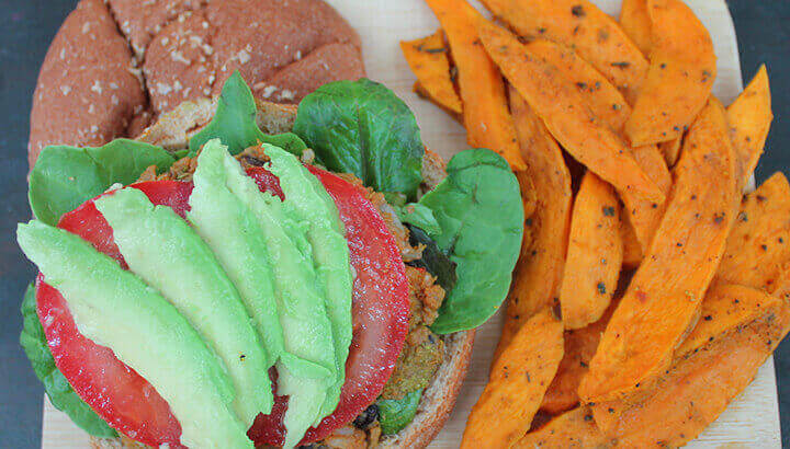 Sweet potato burger and fries to reduce cancer risk ready to eat