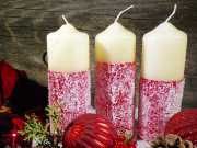 Festive Painted Christmas Candles Covered With Epsom Salts