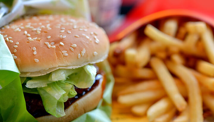 Burgers at McDonald's contain high calories and fat.